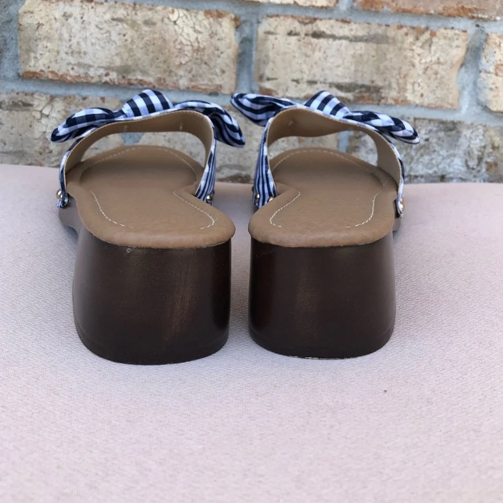 Comfort est 1946 Gingham Blue White Bow Versatile Slide Mule Clog Sandal 10